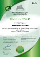 PMA Smaragd Award für 4 Jahre Fachtraining für Immobilienmakler, Anneliese Schneider